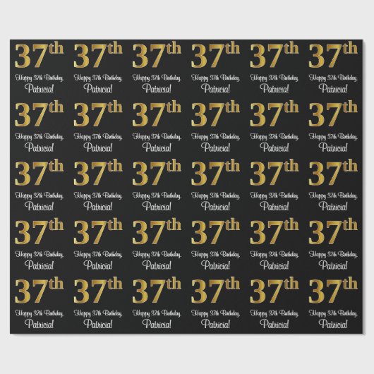 37. Geburtstag: Elegante Luxuriöse Imitate Gold Lo Geschenkpapier (Flach)
