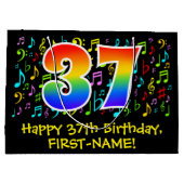 37. Geburtstag - Farbige Musiksymbole, Regenbogen Große Geschenktüte (Rückseite)