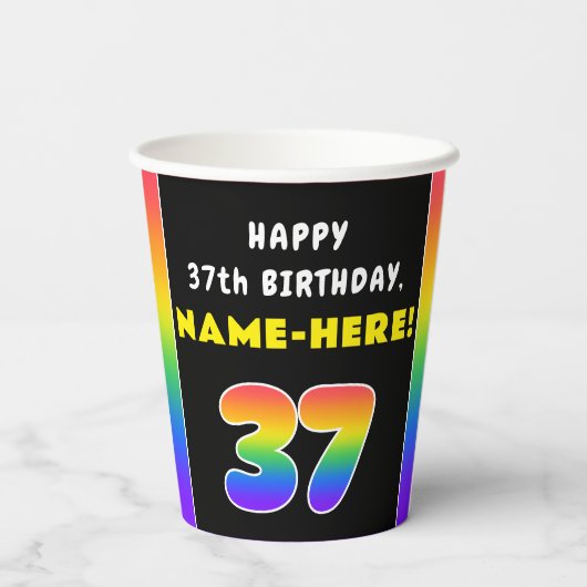 37. Geburtstag: Farbiger Regenbogen # 37, Individu Pappbecher (Rückseite)