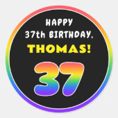 37. Geburtstag: Farbiger Regenbogen # 37, Individu Runder Aufkleber (Vorderseite)