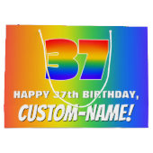 37. Geburtstag: Farbiges, lustiges Regenbogenmuste Große Geschenktüte (Rückseite)