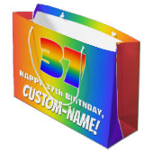 37. Geburtstag: Farbiges, lustiges Regenbogenmuste Große Geschenktüte (Rückseite Schrägansicht)