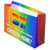 37. Geburtstag: Farbiges, lustiges Regenbogenmuste Große Geschenktüte (Vorderseite Schrägansicht)