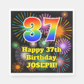 37. Geburtstag: Fun Fireworks Pattern + Rainbow 37 Serviette (Vorderseite)