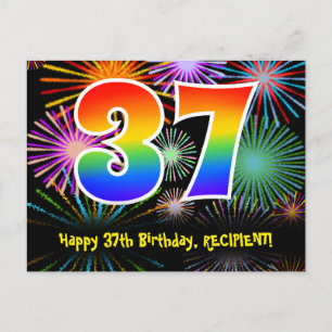37. Geburtstag - Fun Fireworks Pattern + Regenboge Postkarte