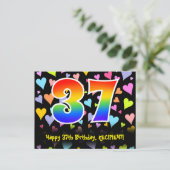 37. Geburtstag: Fun Hearts Muster, Regenbogen 37 Postkarte (Stehend Vorderseite)