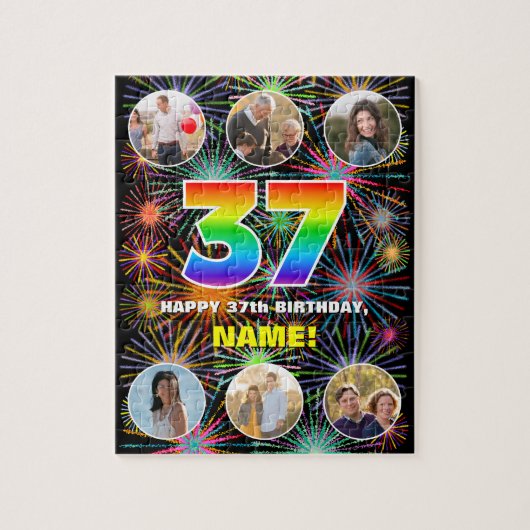 37. Geburtstag: Fun Rainbow #, Individuelle Name + Puzzle (Vertikal)