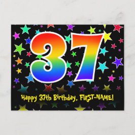 37. Geburtstag: Fun Stars Pattern, Regenbogen 37, Postkarte