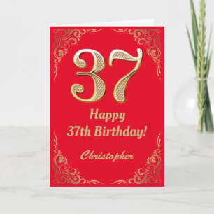 37. Geburtstag Glitzer-Rahmen in Rot und Gold Karte