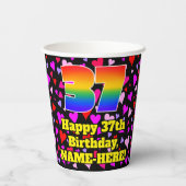 37. Geburtstag: Loving Hearts Pattern, Regenbogen Pappbecher (Rückseite)