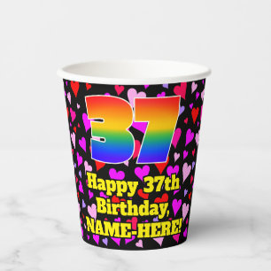 37. Geburtstag: Loving Hearts Pattern, Regenbogen Pappbecher