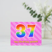 37. Geburtstag: Rosa Streifen & Herz, Regenbogen 3 Postkarte (Stehend Vorderseite)