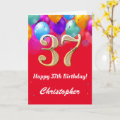 37. Geburtstag Rot und Gold farbige Ballons Karte (Gelbe Blume)