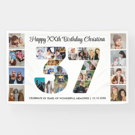 37. Geburtstagsfeier Nummer 37 Fotocollage Banner (Horizontal)