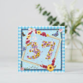 37. Geburtstagsparty Einladung Blume, Schmetterlin (Stehend Vorderseite)