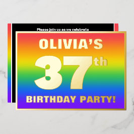 37. Geburtstagsparty: Spaß, farbenfrohe Regenbogen Folieneinladung