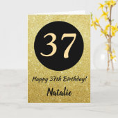 37. Happy Birthday Black and Gold Glitzer Card Karte (Gelbe Blume)