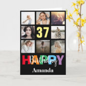 37. Happy Birthday Foto Collage Modern Black Karte (Gelbe Blume)