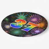 37. Veranstaltung - Spaß, farbenfroh, kühl, Regenb Pappteller (Schrägansicht)