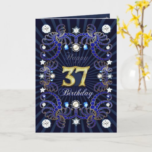 37th birthday card with masses of jewels karte (Gelbe Blume)