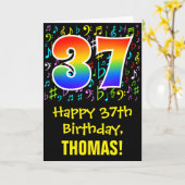 37th Birthday: Colorful Music Symbols + Rainbow 37 Karte (Gelbe Blume)