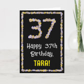 37th Birthday: Floral Flowers Number, Custom Name Karte (Vorderseite)