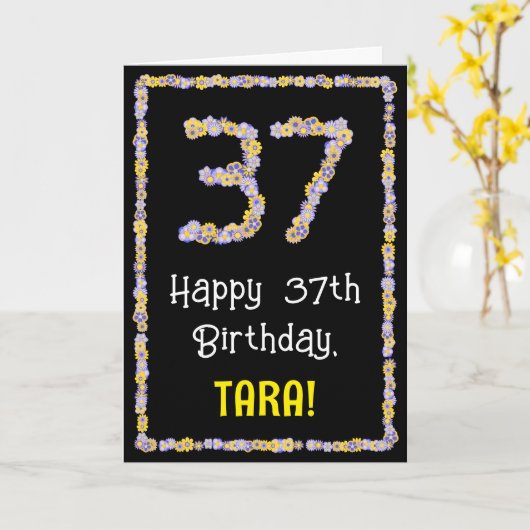 37th Birthday: Floral Flowers Number, Custom Name Karte (Gelbe Blume)