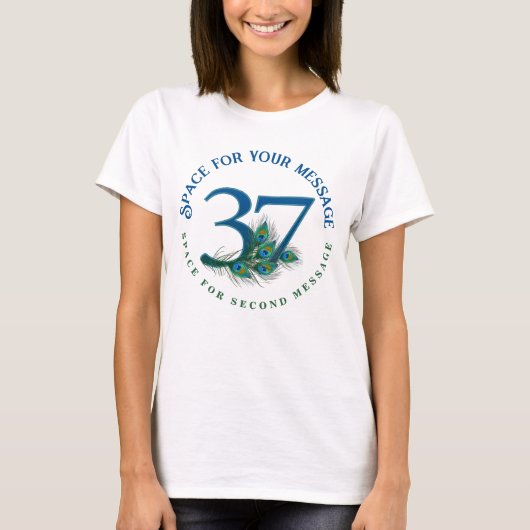 37th Birthday Or Anniversary Peacock Feathers T-Shirt (Vorderseite)