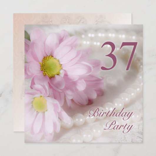 37th Birthday party invitation with daisies Einladung (Vorne/Hinten)