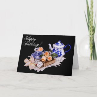 3838-Blue & White Tepot Geburtstagskarte Karte