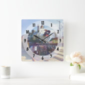 385 Dampflokomotive Quadratische Wanduhr (Zuhause)