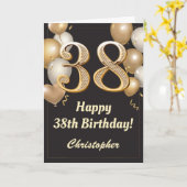 38. Geburtstag Black and Gold Balloons Confetti Karte (Gelbe Blume)