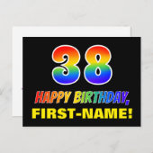 38. Geburtstag: Bold, Fun, Simple, Rainbow 38 Postkarte (Vorne/Hinten)
