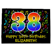 38. Geburtstag - Farbige Musiksymbole, Regenbogen Große Geschenktüte (Rückseite)