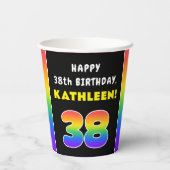 38. Geburtstag: Farbiger Regenbogen # 38, Individu Pappbecher (Rückseite)