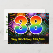 38. Geburtstag - Fun Fireworks Pattern + Regenboge Postkarte (Vorne/Hinten)