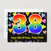 38. Geburtstag: Fun Hearts Pattern, Regenbogen 38 Postkarte (Vorne/Hinten)