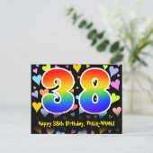 38. Geburtstag: Fun Hearts Pattern, Regenbogen 38 Postkarte (Stehend Vorderseite)