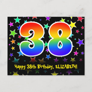 38. Geburtstag: Fun Stars Pattern, Regenbogen 38, Postkarte