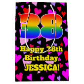 38. Geburtstag: Loving Hearts Pattern, Regenbogen Mittlere Geschenktüte (Vorderseite)