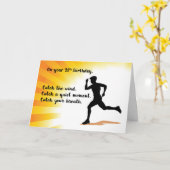 38. Geburtstag Mann läuft mit Sonnenbrust Hintergr Karte (Gelbe Blume)