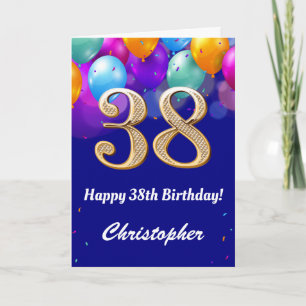 38. Geburtstag Navy Blue und Gold farbige Ballons Karte