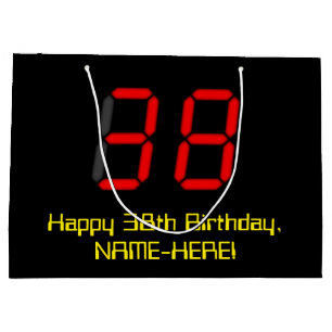 38. Geburtstag: Red Digital Clock Style "38" + Nam Große Geschenktüte