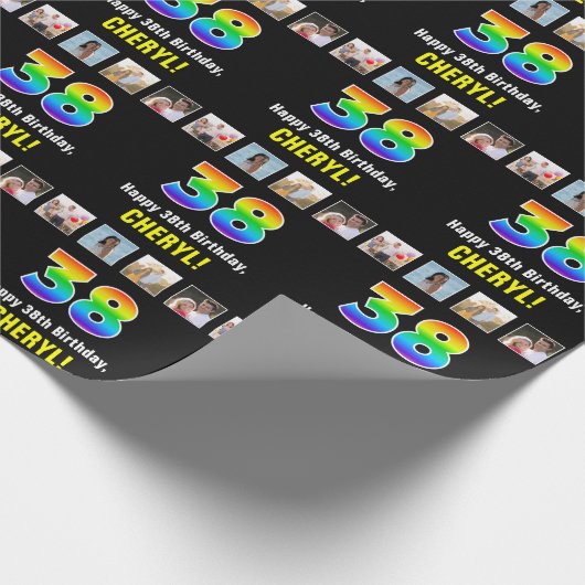 38. Geburtstag: Regenbogen "38"; benutzerdefiniert Geschenkpapier (Ecke)