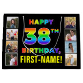 38. Geburtstag: Regenbogentext, benutzerdefinierte Große Geschenktüte (Vorderseite)