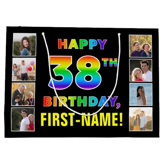 38. Geburtstag: Regenbogentext, benutzerdefinierte Große Geschenktüte (Rückseite)