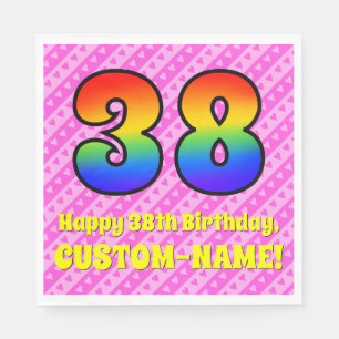 38. Geburtstag: Rosa Streifen & Herz, Regenbogen # Serviette