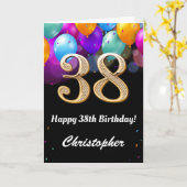 38. Geburtstag Schwarz und Gold farbige Ballons Karte (Gelbe Blume)