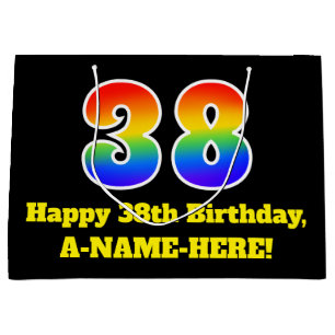 38. Geburtstag ~ Spaß, farbenfroh, lebhaft, Regenb Große Geschenktüte