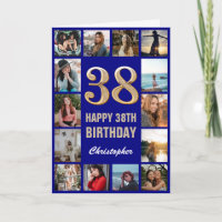 38. Happy Birthday Navy Blue & Gold Foto Collage
